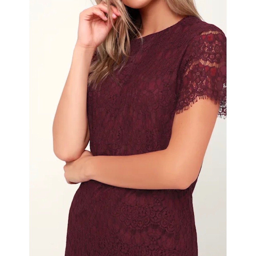 Lulus Take Me to Brunch Burgundy Lace Shift Mini Dress Size Medium NWT - Picture 4 of 11